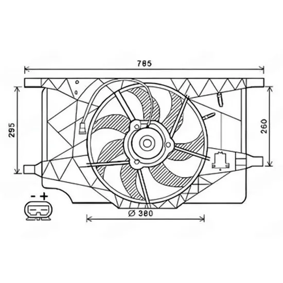 Ventilator Motor RENAULT LAGUNA 2 2001->2007 Ventilator 2.0-2.2 diesel (380 mm) (2PIN) Perioada 2001 2002 2003 2004 2005 2006 2007