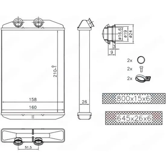 Radiator Incalzire OPEL MOVANO B 2010->2020 Calorifer (210x158x26) Perioada 2019 2020 2021