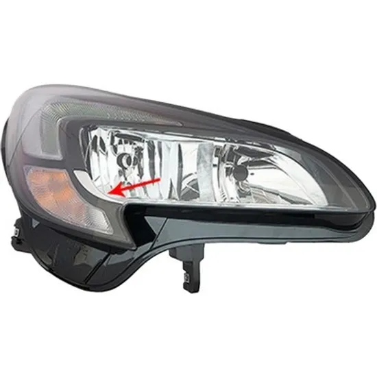 Far dreapta OPEL CORSA E 2014->2018 perioada 2014 2015 2016 2017 2018 2019 cu motor reglaj, fumuriu, semnal galben transparent, cu reglaj electric, cu daylight, cu bec H7/H7,