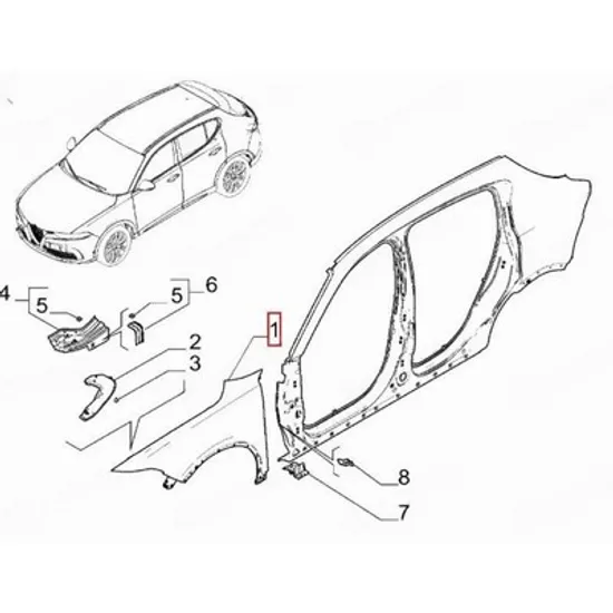 Aripa Fata ALFA ROMEO TONALE 2022-> Aripa fata (O) STANGA Perioada 2022 2023 2024 2025