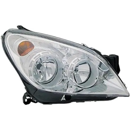 Far dreapta OPEL ASTRA H 2004->2014 perioada 2009 2010 cu motor reglaj, cromat, semnal galben, cu reglaj electric, cu bec H7/H1