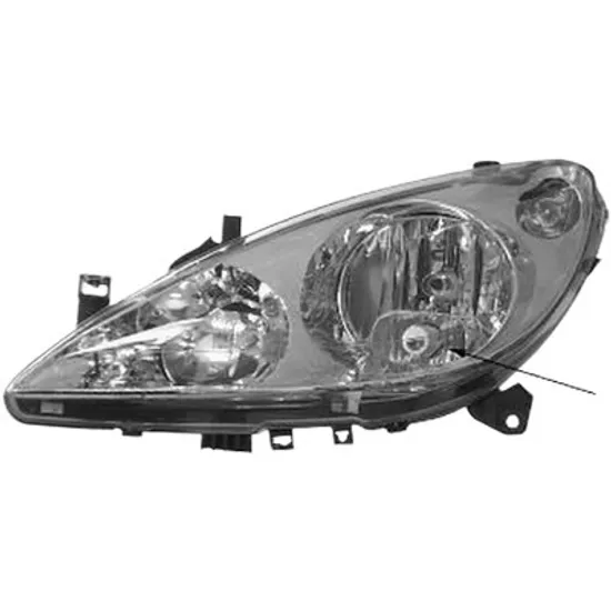 Far dreapta PEUGEOT 307 2000->2011 perioada 2000 2001 2002 2003 2004 2005 2006 2007 pana la an de fabricatie 06/2005, fara motor reglaj, semnal alb, cu reglaj electric, cu far de ceata, cu bec H1/H1, cu bec H7,