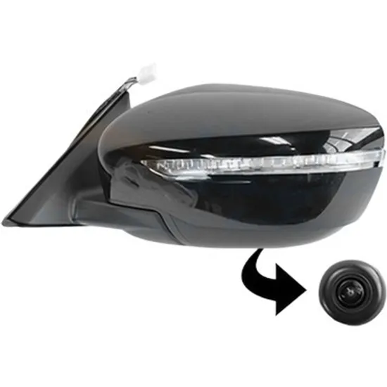 Oglinda exterioara stanga NISSAN X-TRAIL T32 2014-> perioada 2014 2015 2016 2017 2018 2019 cu camera, cu semnal, cu incalzire, rabatare electrica, pregatit pentru dispozitiv de avertizare unghi mort, pentru vopsit