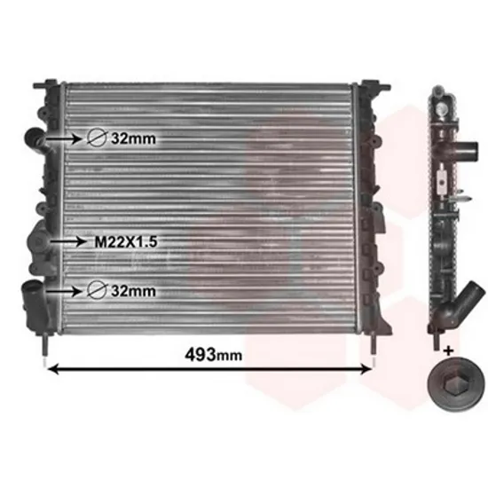 Radiator Motor DACIA SANDERO 1 2008->2013 Radiator apa benzina/diesel (43x38) cu pompa (FUN/SCREW) Perioada 2008 2009 2010 2011 2012