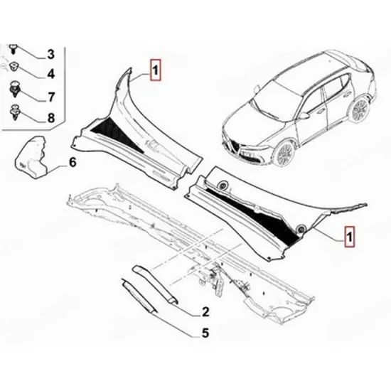 Grila stergatoare ALFA ROMEO TONALE 2022-> Panou stergatoare sub parbriz plastic (O) STANGA Perioada 2022 2023 2024 2025