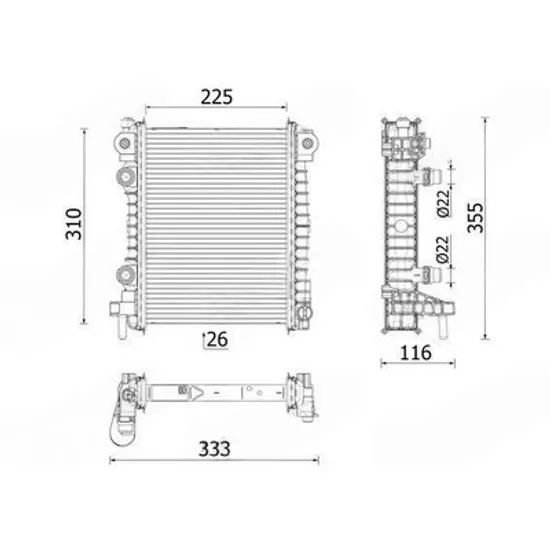 Radiator Motor ALFA ROMEO STELVIO 2016-> Radiator suplimentar 2.0-2.9 benzina (225x310x26) DREAPTA Perioada 2016 2017 2018 2019 2020 2021