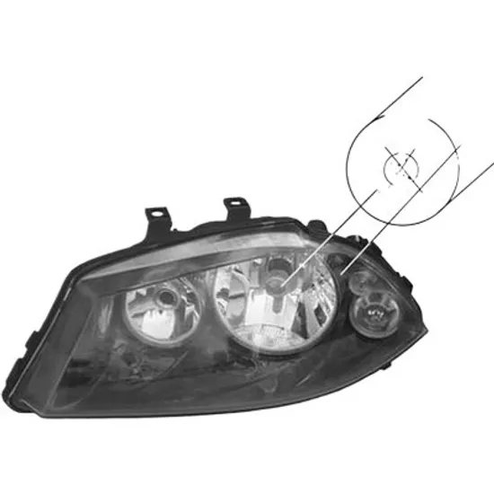Far dreapta SEAT CORDOBA 2002->, IBIZA 3 2003->2009 perioada 2002 2003 2004 2005 2006 de la an de fabricatie 06/2006, fara motor reglaj, fara reflector, gri inchis, semnal fumuriu, cu reglaj electric, cu bec H7/H3