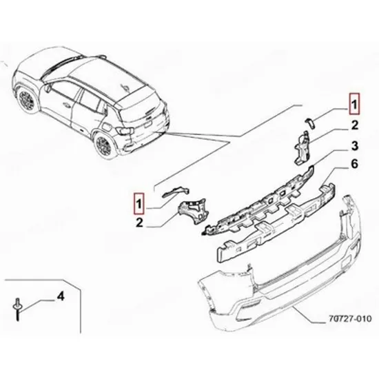 Suport Bara spate JEEP AVENGER 2022-> Suporti Bara spate lateral superior plastic (O) STANGA Perioada 2022 2023 2024 2025