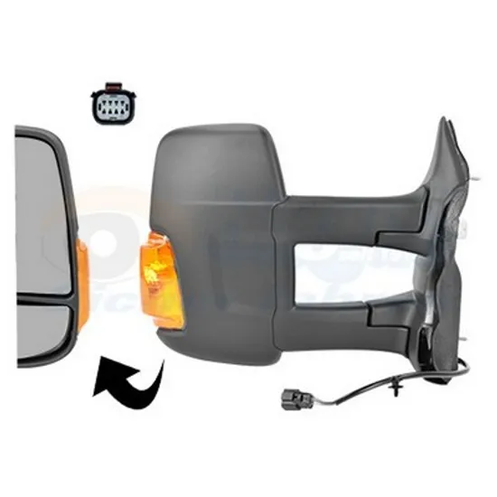 Oglinda exterioara dreapta FORD TRANSIT 2013-> perioada 2016 2017 2018 2019 2020 2021 pana la an de fabricatie 2019, semnal galben, cu semnal, numar pini 8, brat oglinda lung, cu incalzire,