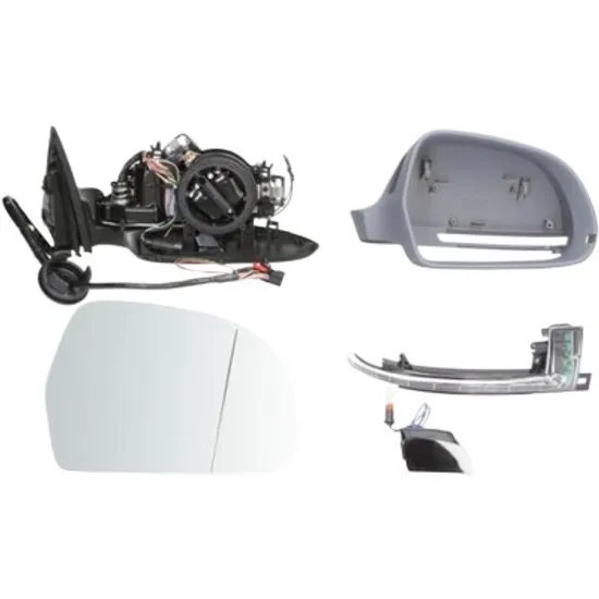 Oglinda exterioara dreapta AUDI A6 Allroad C7 2012->2018, A6 C6 2004->2011 perioada 2008 2009 2010 2011 2012 2013 2014 , cu lampa podea, cu senzor banda, cu lumini de pozitie, cu semnal, numar pini 17, cu incalzire, cu memorie, rabatare electrica, prevopsit grund,