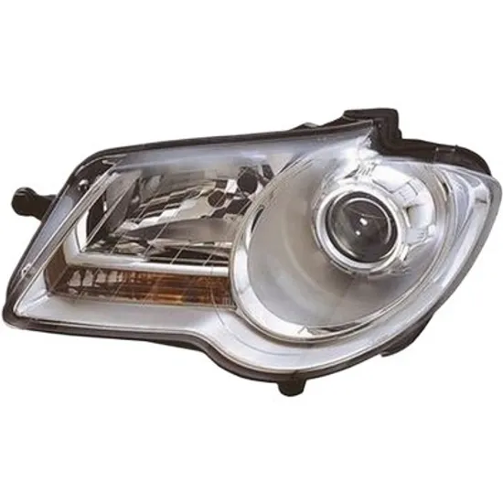 Far stanga VW TOURAN 2003->2010 perioada 2003 2004 2005 2006 2007 de la an de fabricatie 09/2006, cu motor reglaj, cromat, semnal galben, cu reglaj electric, cu bec H7/H7