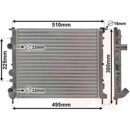 Radiator Motor RENAULT KANGOO 1997->2007 Radiator apa pentru benzina 43x38 cu ventilator Perioada 1997 1998 1999 2000 2001 2002 2003 2004 2005 2006 2007