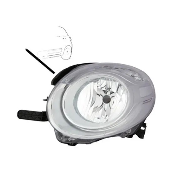 Far stanga FIAT 500L 2012-> perioada 2013 2014 2015 2016 2017 2018 cu motor reglaj, argintiu, semnal transparent, cu reglaj electric, cu bec H7, cu bec HB4