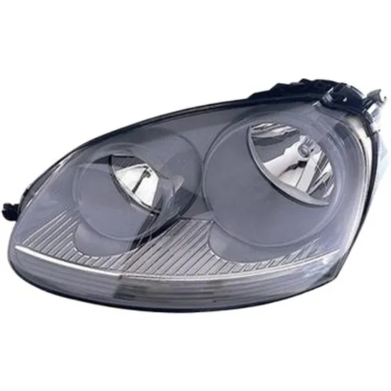 Far stanga VW GOLF 5 2003->2008 perioada 2003 2004 2005 2006 pana la an de fabricatie 08/2004, cu motor reglaj, fara motor reglaj, gri, semnal transparent, cu reglaj electric, cu bec H7/H7