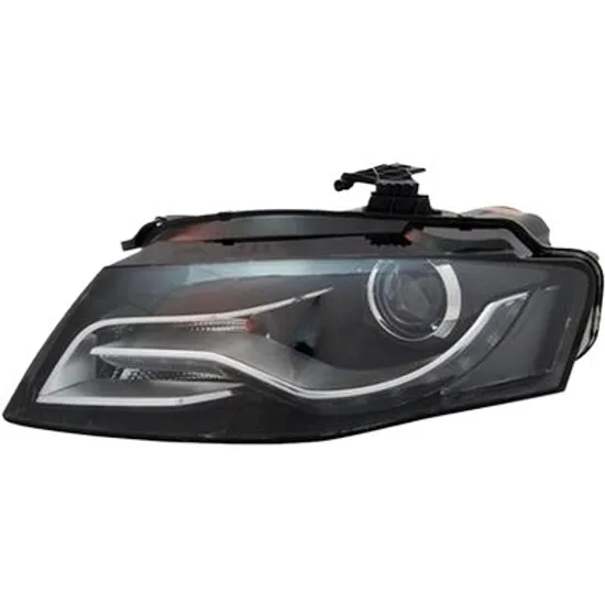 Far stanga AUDI A4 B8 2007->2015 perioada 2007 2008 2009 2010 2011 2012 pana la an de fabricatie 06/2010, cu motor reglaj, pentru vehicule cu lumini xenon, cu reglaj distanta iluminare automat, fara unitate de control Xenon, semnal fumuriu, cu bec D3S Lampa descarcare gaze cu bec LED,