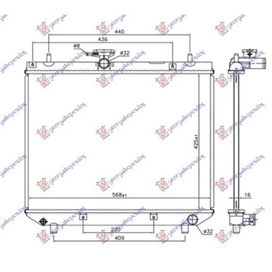Radiator Motor DAIHATSU TERIOS 1997->2012 Radiator 1.3 16v manuala 2000->> 425x568x16 Perioada 1997 1998 1999 2000 2001 2002 2003 2004 2005