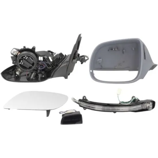Oglinda exterioara stanga AUDI Q5 8RB 2008->2017 perioada 2011 2012 2013 2014 2015 2016 pana la an de fabricatie 2013, cu lampa podea, cu lumini de pozitie, cu semnal, numar pini 17, cu incalzire, cu memorie, rabatare electrica, prevopsit grund,