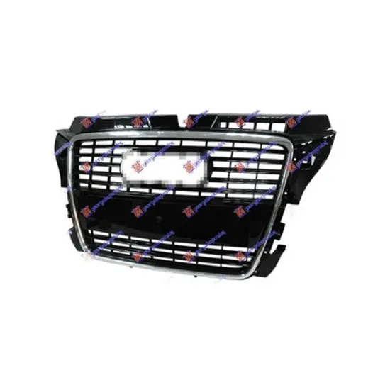 Grila Radiator AUDI A3 8P1 2003->2012 Grila radiator neagra cu rama cromata, 2008->2013 Perioada 2008 2009 2010 2011 2012
