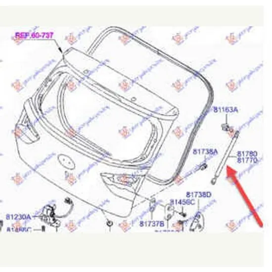 Amortizor Hayon HYUNDAI i20 2014->2020 Amortizor hayon (O) dreapta Perioada 2015 2016 2017 2018 2019 2020 2021 2022 2023 2024