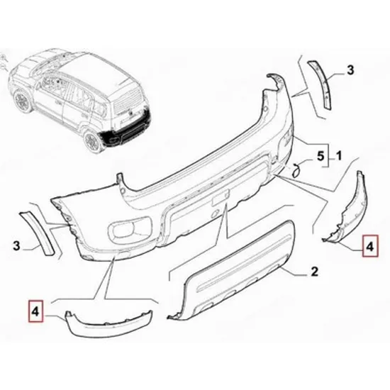 Bandou Bara spate FIAT PANDA 312 2012-> Bandou Bara spate inferioara (4X4/TREKKING) (O) DREAPTA Perioada 2012 2013 2014 2015 2016 2017