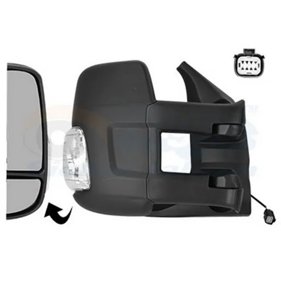 Oglinda exterioara dreapta FORD TRANSIT 2013-> perioada 2013 2014 2015 2016 2017 2018 , semnal alb, reglaj manual, numar pini 8, brat oglinda lung