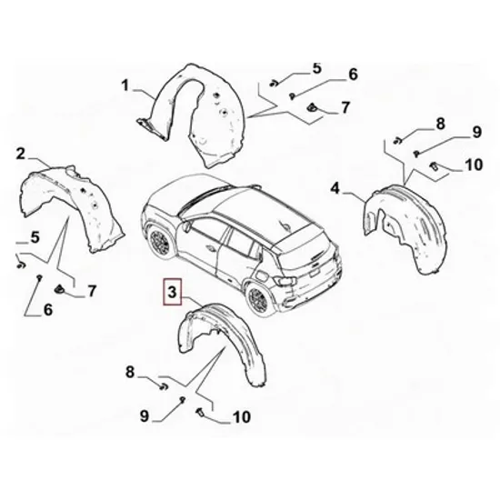 Carenaj spate ALFA ROMEO JUNIOR 2024-> Carenaj aripa spate plastic (O) STANGA Perioada 2024 2025