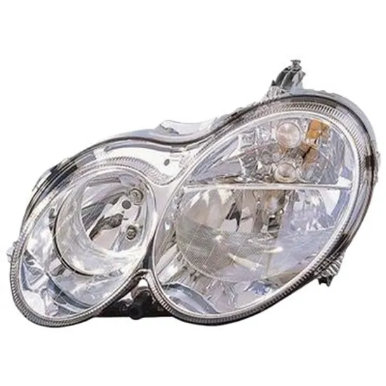 Far stanga MERCEDES CLK C209 2002->2009 perioada 2002 2003 2004 2005 2006 2007 2008 2009 fara motor reglaj, semnal transparent, cu reglaj electric, cu bec H7/H7