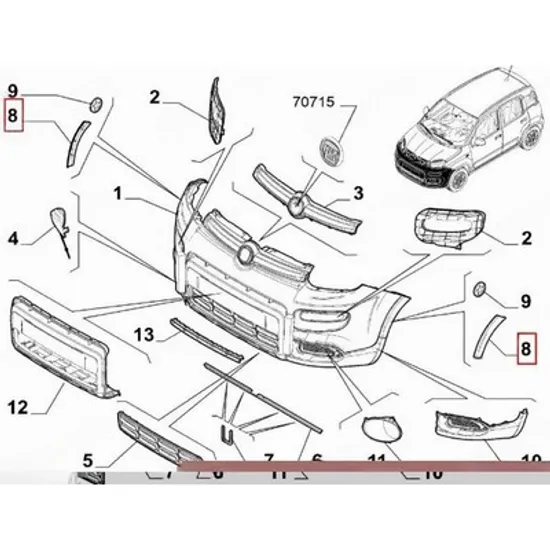 Bandou bara fata FIAT PANDA 312 2012-> Bandou Bara fata lateral (4X4/TREKKING) STANGA Perioada 2012 2013 2014 2015 2016 2017