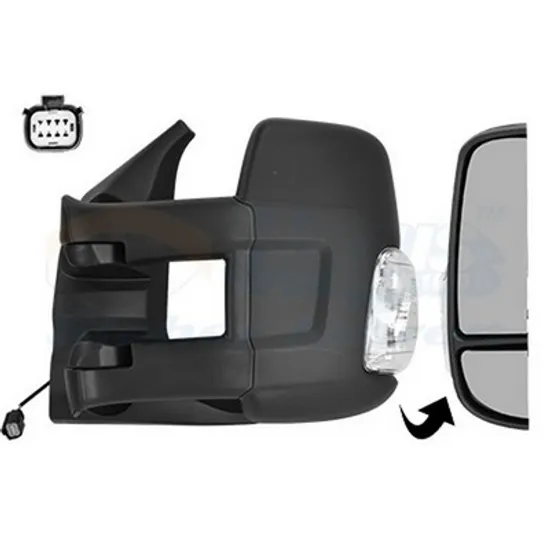Oglinda exterioara stanga FORD TRANSIT 2013-> perioada 2013 2014 2015 2016 2017 2018 , semnal alb, reglaj manual, numar pini 8, brat oglinda lung