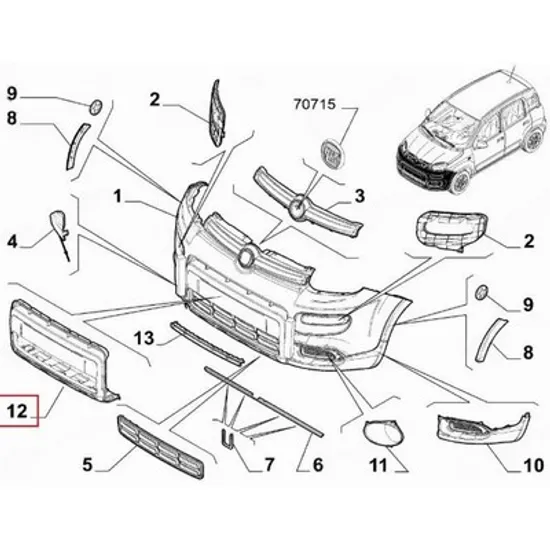 Capac Bara fata FIAT PANDA 312 2012-> Acoperire Bara fata inferioara (4X4/TREKKING) (O) Perioada 2012 2013 2014 2015 2016 2017