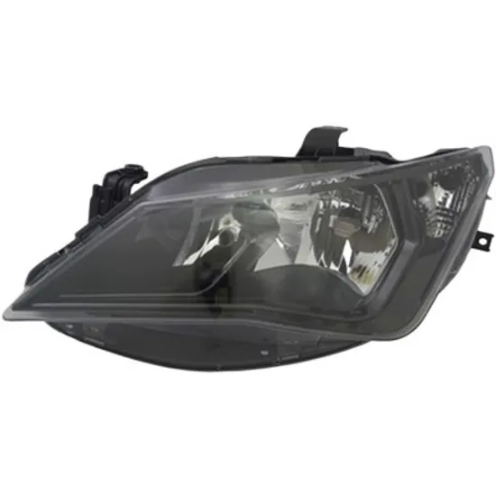 Far stanga SEAT IBIZA 4 2008->2017 perioada 2011 2012 2013 2014 2015 de la an de fabricatie 04/2012, pana la an de fabricatie 2015, fara motor reglaj, fumuriu, semnal fumuriu, cu reglaj electric, interior, cu bec H7/H7 pentru FR,