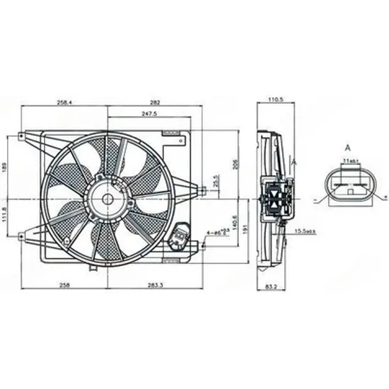 Ventilator Motor DACIA LOGAN 2004->2012 Ventilator 1.4-1.6 (380 mm) Perioada 2008 2009 2010 2011 2012