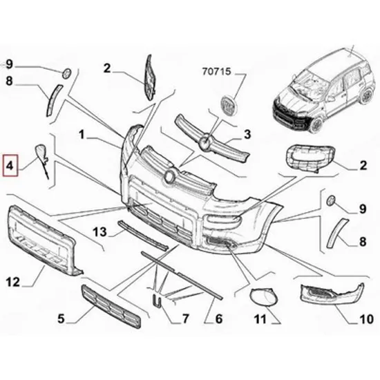 Capac Bara fata FIAT PANDA 312 2012-> Capac carlig tractare fata (4X4/TREKKING) (O) Perioada 2012 2013 2014 2015 2016 2017