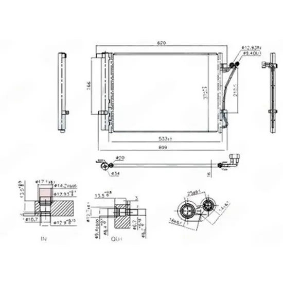Radiator Aer Conditionat HYUNDAI i20 2008->2015 Radiator condensator aer conditionat 1.2-1.4-1.6 benzina (490x370x12) 1 TILE fata Perioada 2008 2009 2010 2011 2012