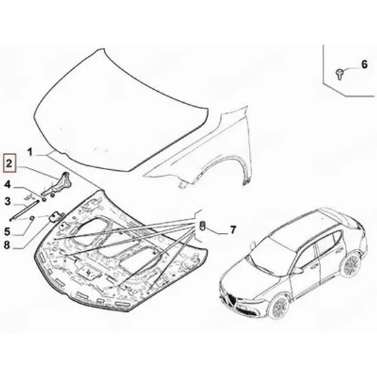 Balama Capota fata ALFA ROMEO TONALE 2022-> Balama capota (O) DREAPTA Perioada 2022 2023 2024 2025