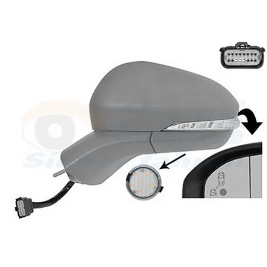 Oglinda exterioara stanga FORD MONDEO 5 2014-> perioada 2014 2015 2016 2017 2018 2019 , cu lampa podea, cu senzor banda, cu lumini de pozitie, cu semnal, numar pini 13, cu incalzire, cu memorie, rabatare electrica, prevopsit partial,
