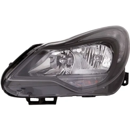 Far stanga OPEL CORSA D 2006->2014 perioada 2006 2007 2008 2009 2010 2011 2012 2013 2014 de la an de fabricatie 2013, cu motor reglaj, fumuriu, semnal galben, cu reglaj electric, cu lumina de zi, cu bec H7/H1