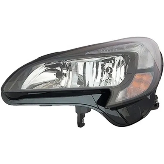 Far stanga OPEL CORSA E 2014->2018 perioada 2014 2015 2016 2017 2018 2019 cu motor reglaj, fumuriu, semnal galben transparent, cu reglaj electric, cu bec H7/H7