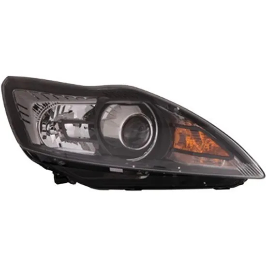 Far dreapta FORD FOCUS 2 2004->2013 perioada 2004 2005 2006 2007 2008 2009 2010 2011 2012 de la an de fabricatie 02/2008, cu motor reglaj, fara unitate de control Xenon, cromat/negru, semnal galben, cu bec D1S/H1,