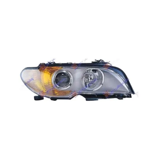 Faruri BMW 3 Cabriolet E46 2000->2007 Far dreapta cu reglaj, H7/H7, cu semnal galben, cu interior cromat (E46 Coupe 03-06) Perioada 2003 2004 2005 2006