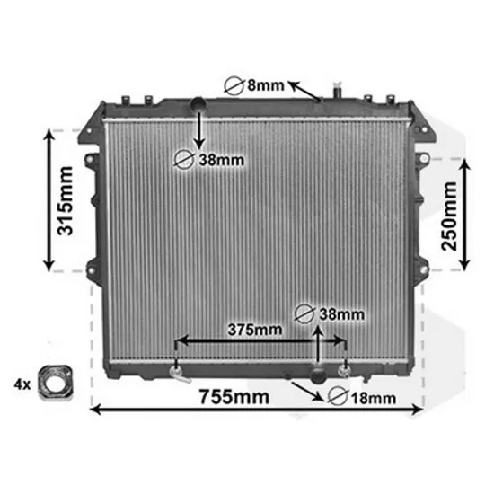 Radiator Motor TOYOTA HILUX 7 2004->2015 Radiator apa 2.5-3.0 TD AUTO (525x650) Perioada 2005 2006 2007 2008 2009 2010 2011 2012 2013 2014