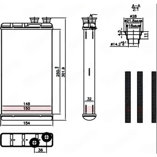 Radiator Incalzire AUDI Q8 2018-> Calorifer (250x150x32) Perioada 2018 2019 2020 2021 2022