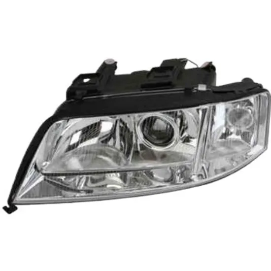 Far stanga AUDI A6 C5 1997->2005 perioada 1997 1998 1999 2000 2001 2002 2003 2004 2005 de la an de fabricatie 09/1999, pana la an de fabricatie 07/2001, pentru vehicule cu lumini xenon, cu reglaj distanta iluminare automat, fara motor reglaj, fara unitate de control Xenon, semnal transparent, cu bec D2S/H7,
