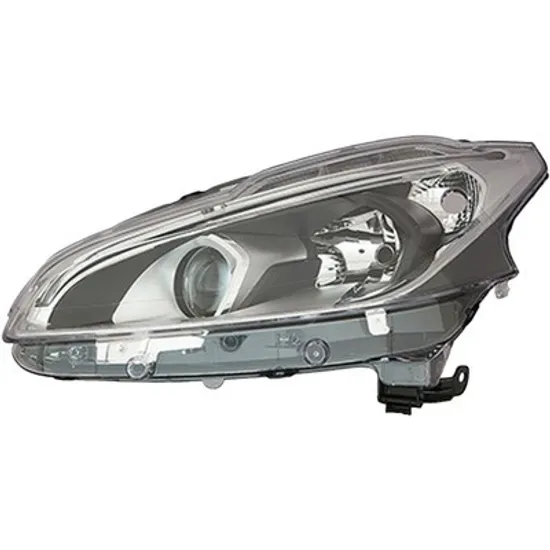 Far stanga PEUGEOT 208 1 2012->2018 perioada 2012 2013 2014 2015 2016 2017 de la an de fabricatie 08/2015, fara motor reglaj, semnal transparent, cu reglaj electric, cu lumina de zi, cu bec H7/H7