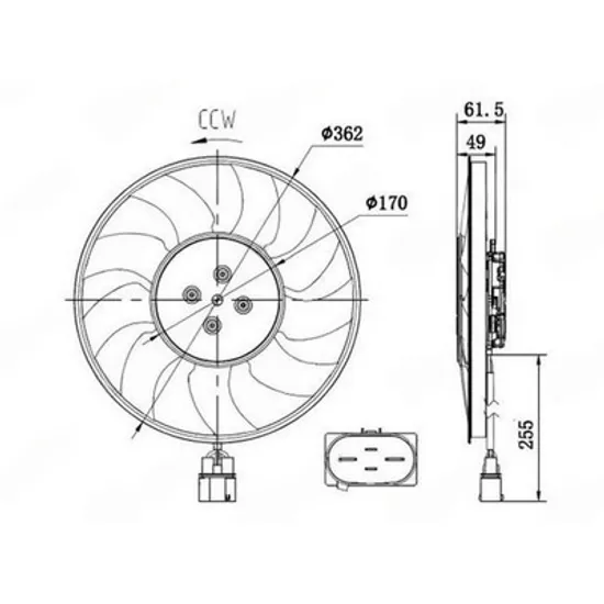 Ventilator Motor VW TOUAREG 2017-> Ventilator (motor+elice) 2.0 TFSI-3.0 TSI benzina - 3.0 TDI diesel (370 mm) (400W) (4PIN) dreapta Perioada 2017 2018 2019 2020 2021 2022