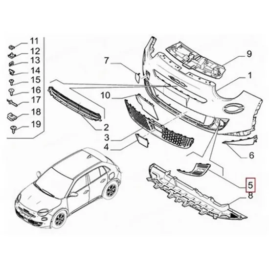 Grila Bara FIAT 600 2023-> Grila bara fata (O) DREAPTA Perioada 2023 2024 2025