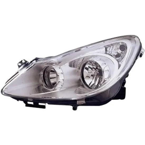 Far stanga OPEL CORSA D 2006->2014 perioada 2006 2007 2008 2009 2010 2011 2012 2013 2014 pana la an de fabricatie 03/2011, fara motor reglaj, semnal transparent, cu reglaj electric, cu bec H7/H1
