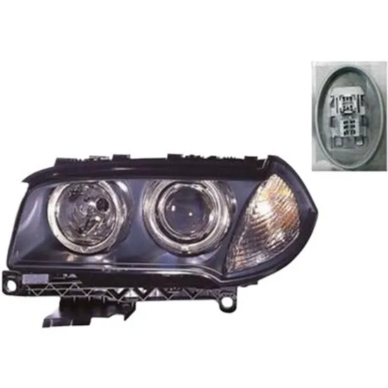 Far dreapta MINI CLUBMAN R55 2007->2014 perioada 2010 2011 2012 2013 2014 cu motor reglaj, fara unitate de control Xenon, fumuriu, semnal alb, cu bec D1S tub descarcare gaze
