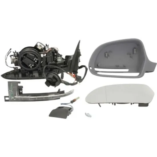 Oglinda exterioara stanga AUDI A6 Allroad C7 2012->2018, A6 C6 2004->2011 perioada 2008 2009 2010 2011 2012 2013 2014 pentru vehicule cu sistem de asistenta rulare, cu semnal, reglaj electric, numar pini 8, cu incalzire, prevopsit grund