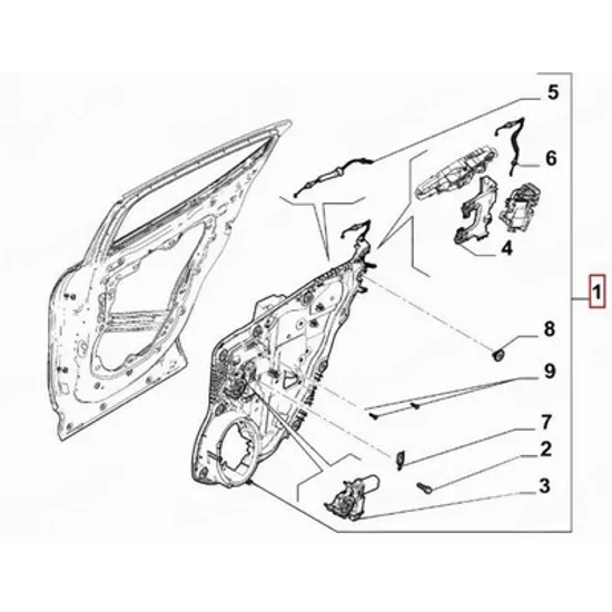 Macara Usa ALFA ROMEO TONALE 2022-> Macara usa spate electrica fara motor cu panou (O) DREAPTA Perioada 2022 2023 2024 2025